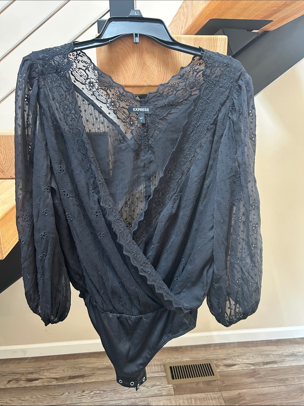 Express Sheer Black Lace Wrap Bodysuit